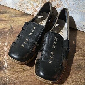 Rieker Leather Black and Brown Women's Slip-On Loafers